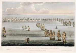 Début de la bataille de Trafalgar, 21 octobre 1805, gravé par Thomas Sutherland pour 
